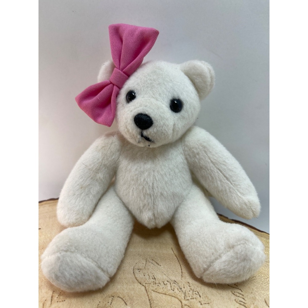 The brass key stuffed teddy‎ bear, pink bow, preowned